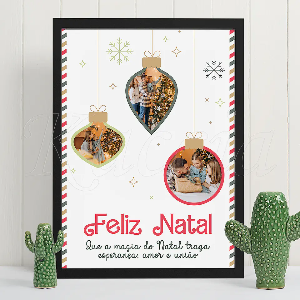 Quadro de Natal Personalizado com Foto em Bolas de Natal 2