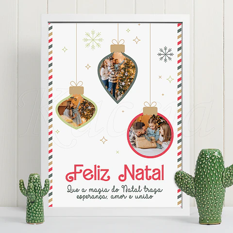 Quadro de Natal Personalizado com Foto em Bolas de Natal