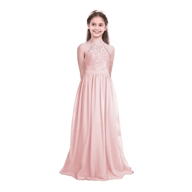 Vestido Largo de Niña Tipo Princesa Ideal Para Fiesta Bautizo Comunión Matrimonio  Kadrihel Modelo N017
