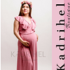 Vestido Largo De Embarazada Con Faralao Ideal Para Fiesta Baby Shower. Tallas Plus Kadrihel Modelo E022