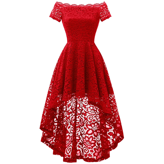 Vestido Asimétrico Hombros Descubiertos Todo de Encaje Ideal Para Fiesta Gala Graduación Tallas Plus Kadrihel