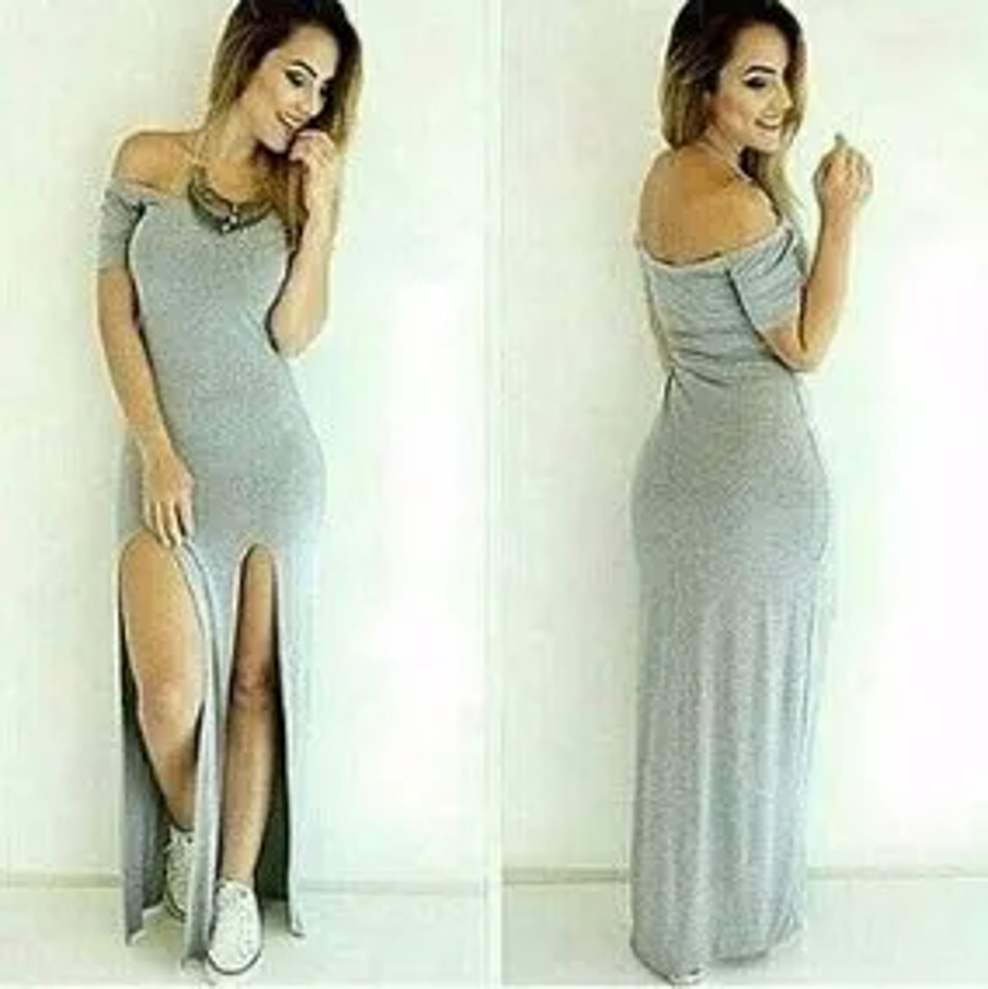 Vestido Largo Casual Hombros descubiertos Doble Abertura En Pierna  Modelo V131