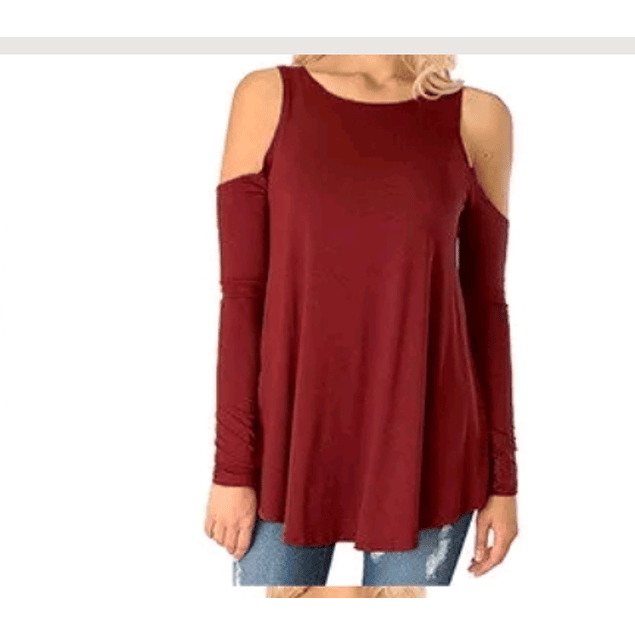 Blusa Suelta Manga Hueco Larga Casual Burdeo. Talla Pluss Kadrihel Modelo T027