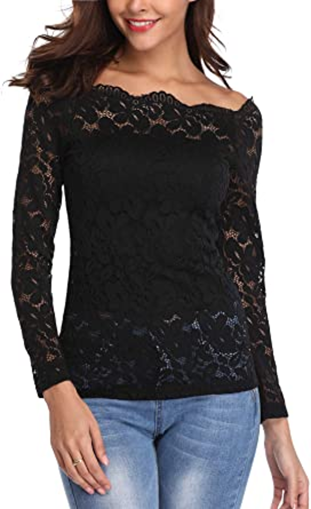 BLUSA DE ENCAJE MANGA LARGA CON FORMA TALLAS PLUS KADRIHEL