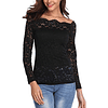 Blusa De Encaje Manga Larga Negra Ideal Para Fiesta Coctel. Tallas Pluss Kadrihel Modelo T025