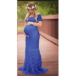 Vestido de Embarazada Tipo Sirena Cuello Corazon Todo de Encaje Tallas Plus Kadrihel
