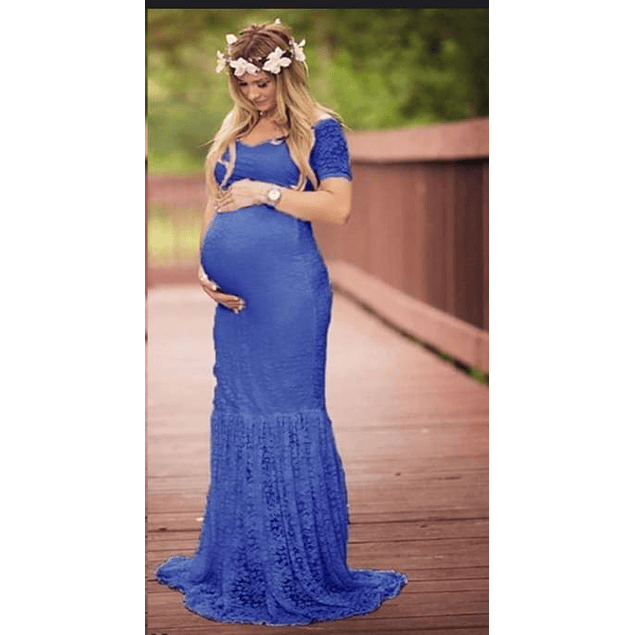 Vestido Sirena De Encaje Embarazada Ideal Para Boda Matrimonio Baby Shower. Tallas Plus Kadrihel Modelo E016