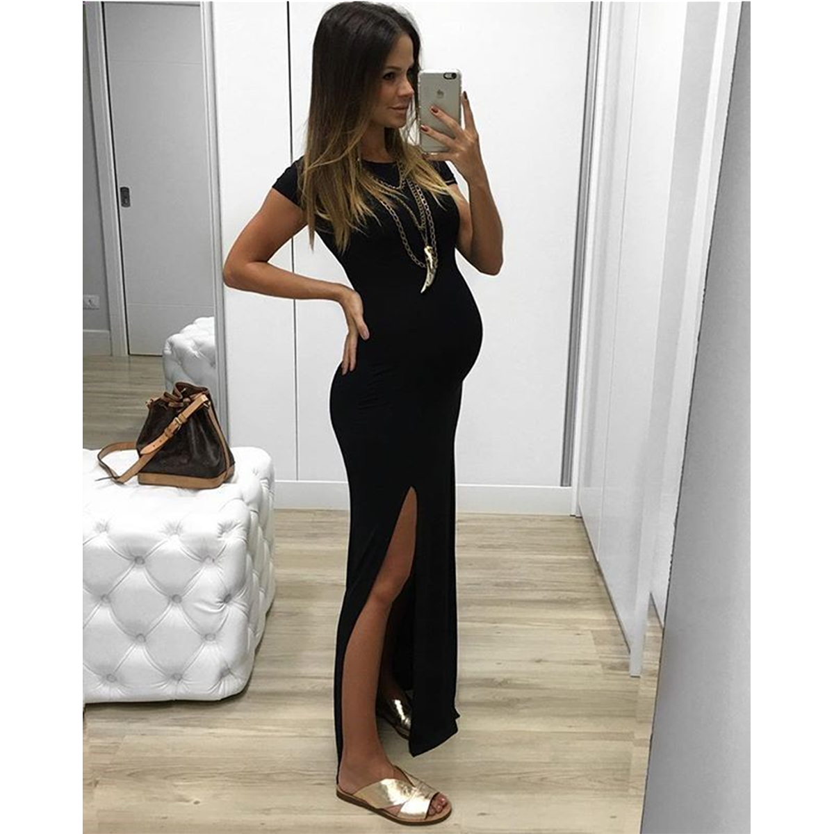 Vestido Largo de Embarazada Con Abertura en Piernas Ideal Para fiesta  Talla Plus Kadrihel Modelo E030