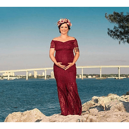 Vestido Ajustado Corte Sirena Todo De Encaje  Hombros Descubiertos Para Embarazadas Talla Plus Kadrihel