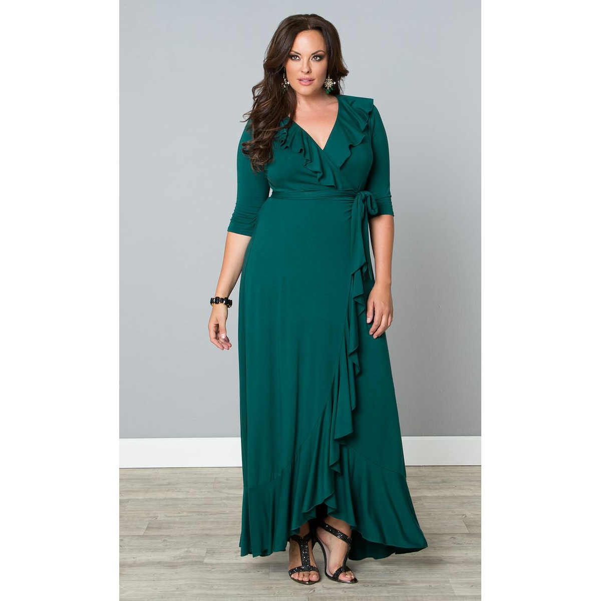 Vestidos Con Faralao De Dama Hermoso Vestido Largo Liso Con Mangas