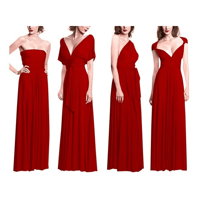 Vestidos Multiforma Largo con Abertura, Vestido Multiuso, Rojo, Kadrihel.