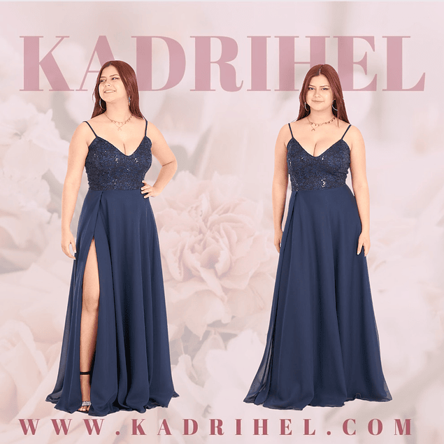 Vestido Largo Azul Marino Con Abertura en Pierna Ideal Gala y Graduación Tallas Plus Kadrihel 