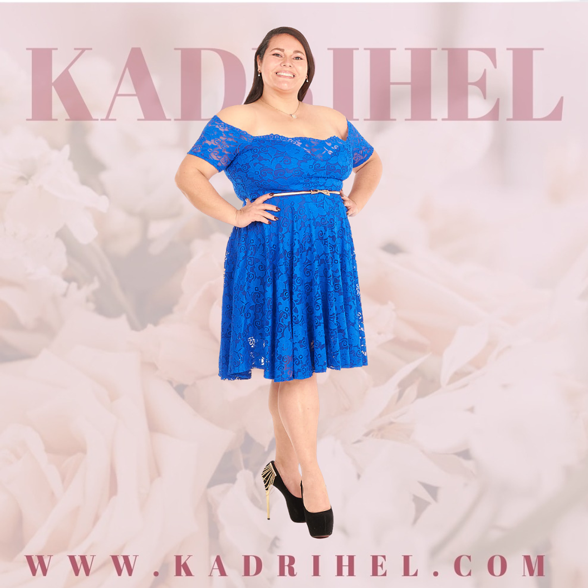 Vestido Corto de Encaje Blusa sin hombros Idela para Tallas Plus  Kadrihel