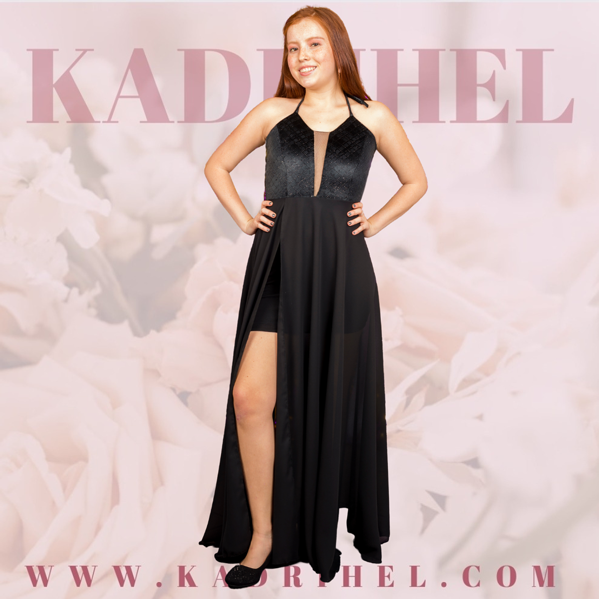 Vestido Largo Negro de Fiesta con Tirantes delgados - Main Image