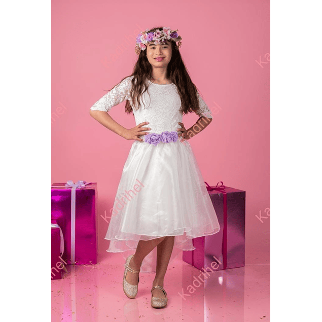 Vestido Asimétrico De Niña De Organza Ideal Para Fiestas Gala Bautizo Primera Comunión Matrimonio.Matrimonios.  Modelo N019 (NO INCLUYE CINTURON)