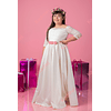 Vestido De Niña Largo Falda De Satín Ideal Para Bautizo Comunión Fiestas Gala Matrimonios. Modelo N024 (NO INCLUYE CINTURON NI CORONA)  