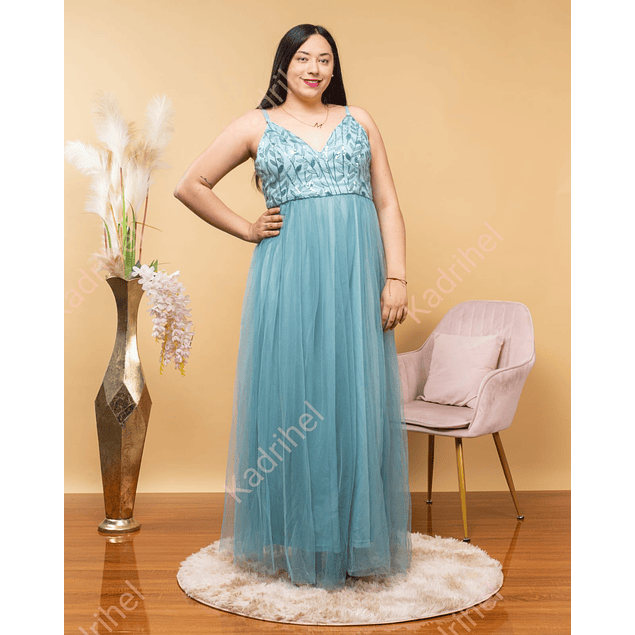Vestido Largo Elegante Ideal Para Gala Fiesta Matrimonio Modelo ML37  (NO INCLUYE EL CHAL)