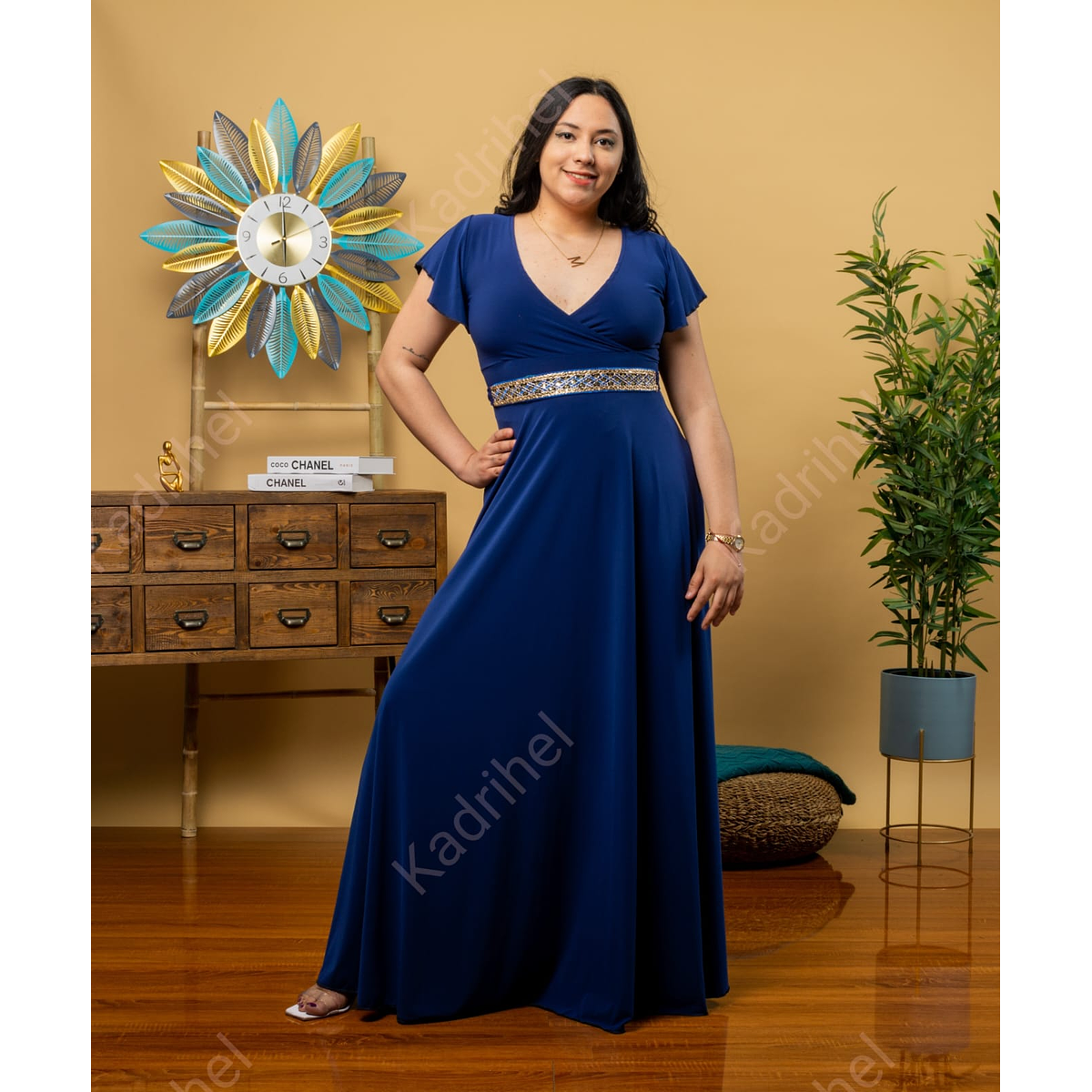 Vestido Largo Cruzado En Escote Mangas Con Vuelos Ideal Para