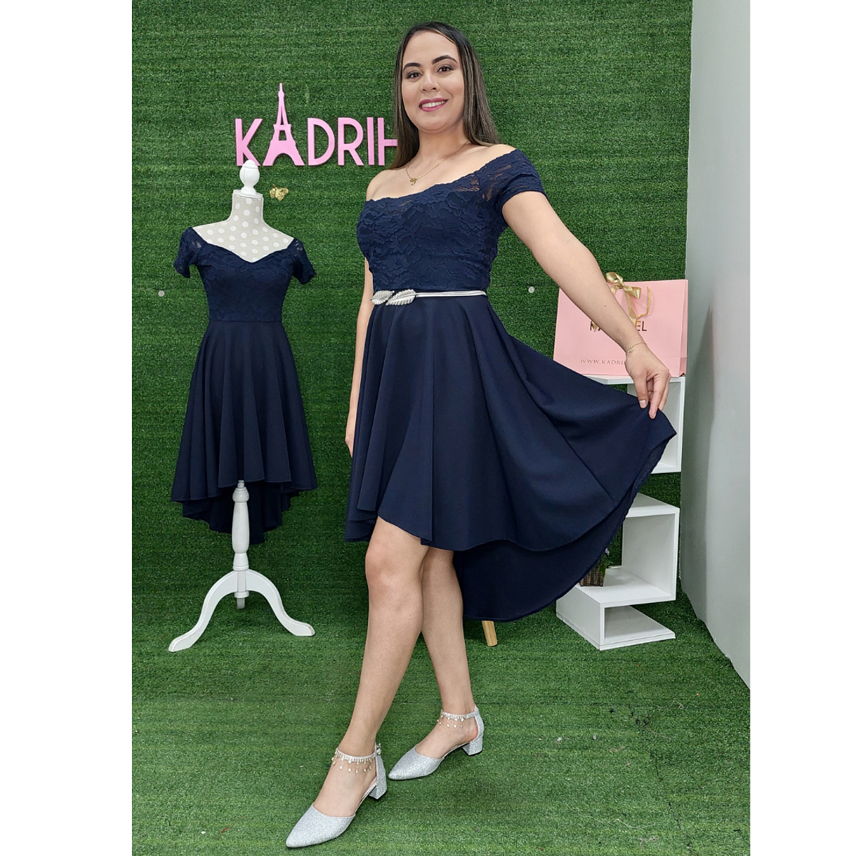 Vestido Asimetrico Azul Marino Ideal Para Fiesta Boda Gala Matrimonio  Tallas Pluss Kadrihel (No Incluye Cinturon)