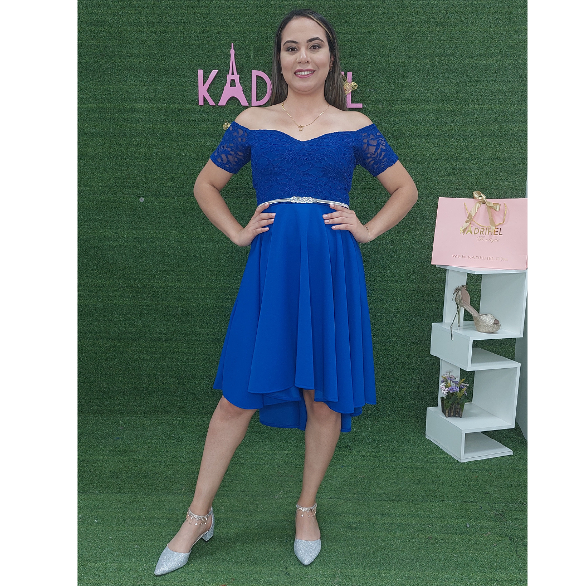 Vestido Asimetrico Azul Rey Manga Corta Ideal Para Fiesta Boda Gala  Matrimonio Tallas Pluss Kadrihel (No Incluye Cinturon) - Main Image