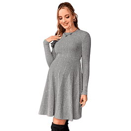 Vestido Acampanado De Embarazada Ideal Para Otoño Invierno Bucaneras. Tallas Plus Kadrihel Modelo I014 (No Incluye Cinturon)
