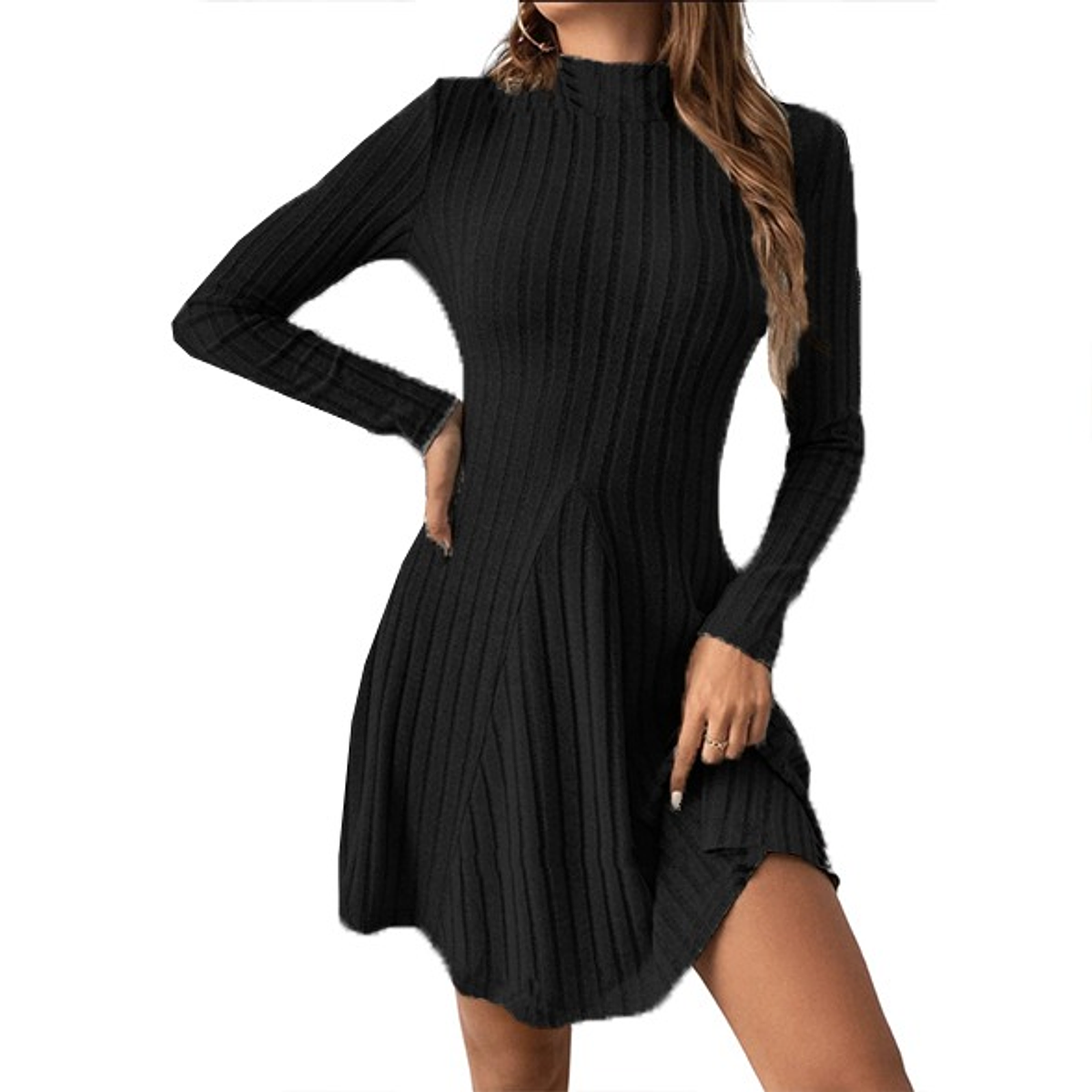 Kadrihel Boutique Vestido Negro Corto Cuello Alto Vestido Ajustado