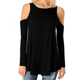 Blusa Suelta Manga Hueco Larga Casual Negra. Talla Pluss Kadrihel Modelo T027