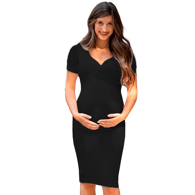 Vestido de Embarazada Ajustado Cruzado en Busto. Tallas Plus Kadrihel Modelo E034