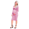 Vestido de Embarazada Ajustado Cruzado en Busto con Manga Larga Casual Palo Rosa. Tallas Plus Kadrihel Modelo E035