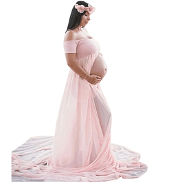 Vestido Largo Hombros Descubiertos Para Embarazadas Ideal Para Sesión De Fotos. Talla Plus Kadrihel Modelo E003