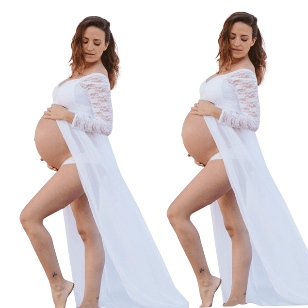 Vestido Largo Hombros Descubiertos Para Embarazadas Ideal Para Sesión De Fotos. Talla Plus Kadrihel Modelo E005