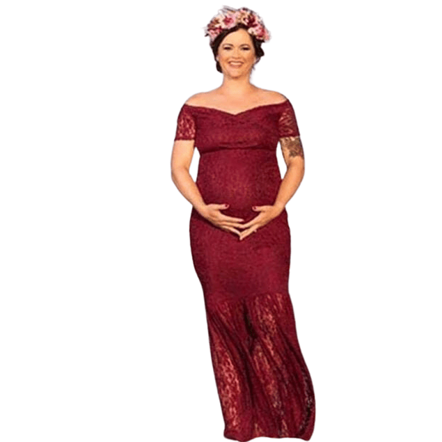 Vestido Sirena De Encaje Para Embarazadas Ideal Para Fiestas Baby Shower Boda. Talla Plus Kadrihel Modelo E009