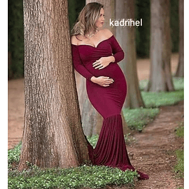 Vestido Sirena Sin Hombros De Embarazada Ideal Para Fiesta Baby Shower. Tallas Plus Kadrihel Modelo E013