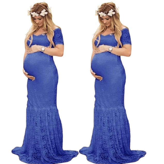 Vestido Sirena De Encaje Embarazada Ideal Para Boda Matrimonio Baby Shower. Tallas Plus Kadrihel Modelo E016