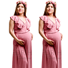 Vestido Largo De Embarazada Con Faralao Ideal Para Fiesta Baby Shower. Tallas Plus Kadrihel Modelo E022