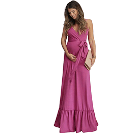 Vestido Largo De Embarazada Con Faralao Ideal Para Fiesta Baby Shower. Tallas Plus Kadrihel Modelo E023
