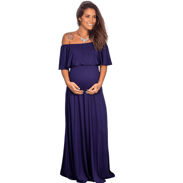Vestido Largo De Embarazada Con Faralao Ideal Para Fiesta Baby Shower. Tallas Plus Kadrihel Modelo E026