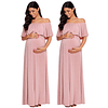 Vestido Largo De Embarazada Con Faralao Ideal Para Fiesta Baby Shower. Tallas Plus Kadrihel Modelo E026