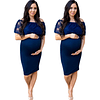 Vestido de Embarazada Ajustado Sin Hombros Faralao de Encaje. Tallas Plus Kadrihel Modelo E036