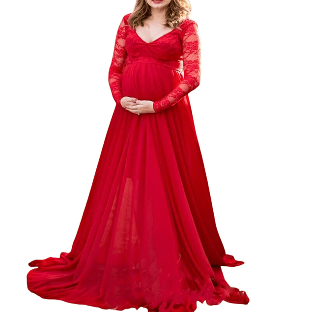 Vestido Largo De Embarazada Cuello En V Ideal Para Fiesta Gala Baby Shower. Tallas Plus Kadrihel Modelo E055