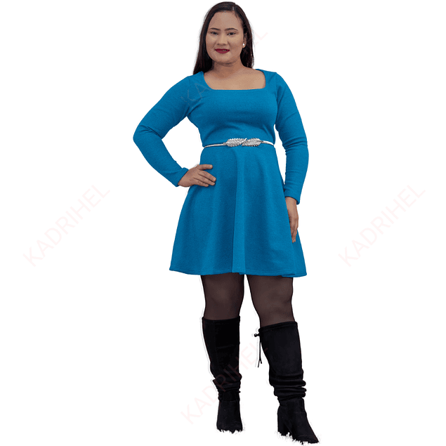 Vestido Corto Casual Manga Larga Ideal Para Otoño Invierno. Tallas Plus Kadrihel Modelo I008 (NO INCLUYE CINTURON)