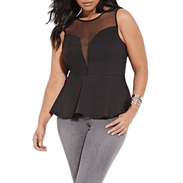 Blusa Casual Con Transparencia en Busto Peplum. Tallas Plus Kadrihel Modelo T029