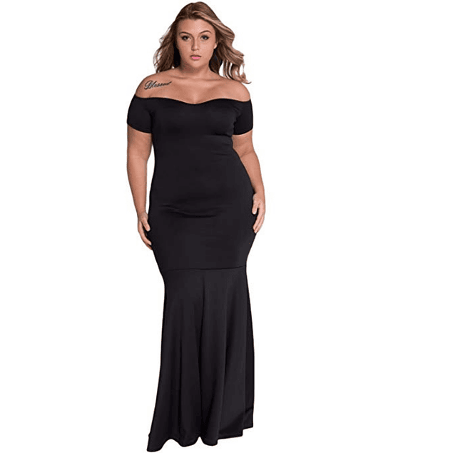 VESTIDO SIRENA SIN HOMBRO TALLAS PLUS KADRIHEL