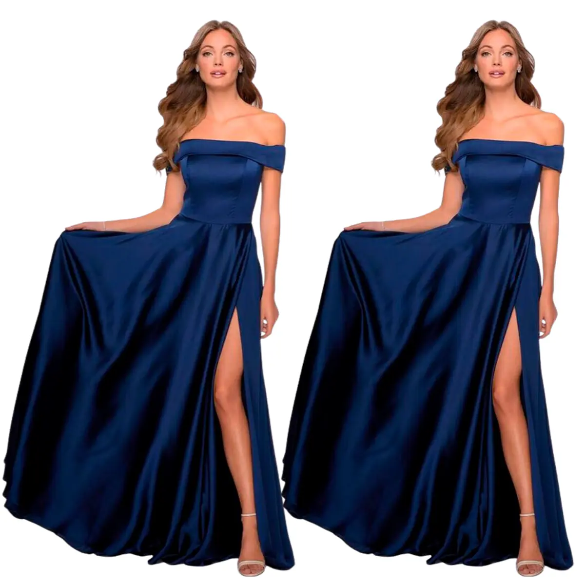 Vestido Largo Hombros Descubiertos con Abertura en Pierna