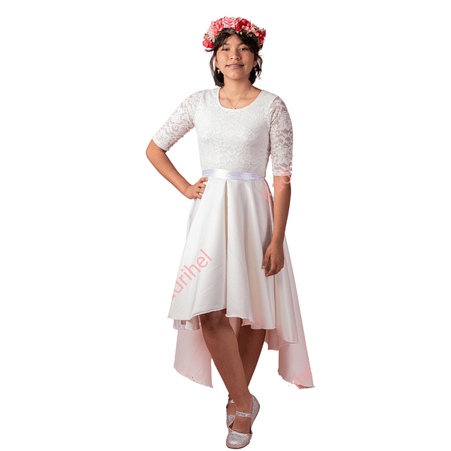 Vestido de Niña Asimétrico Falda de Razo Ideal Para Bautizo, Comunión Matrimonio Fiesta. Modelo  N015