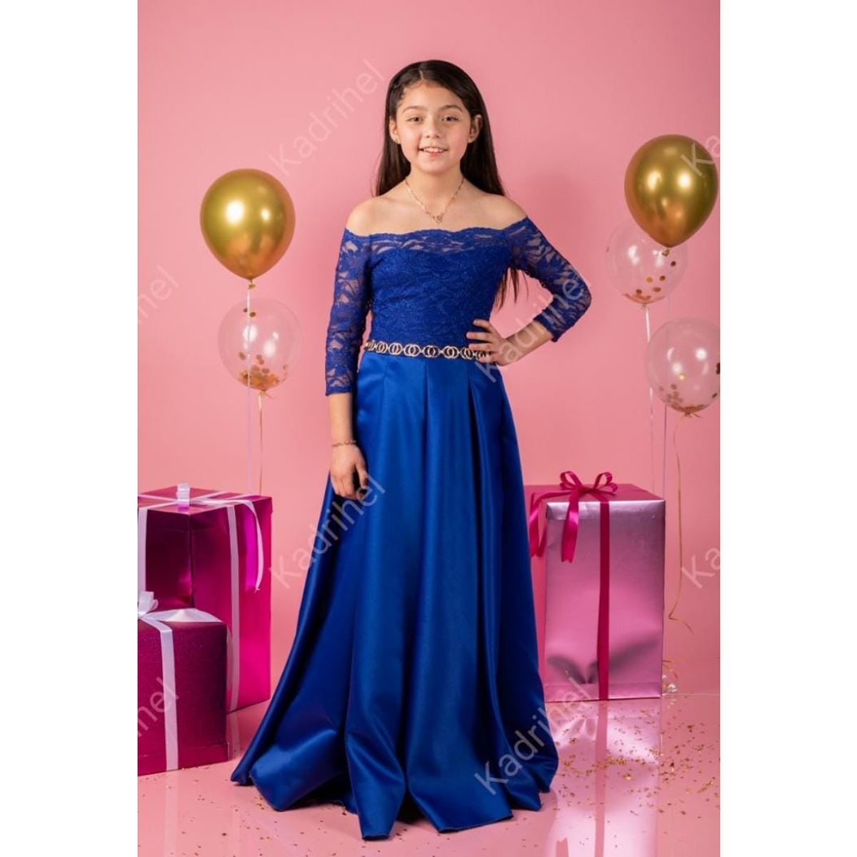 Vestido Largo Blusa De Encaje Con Forma Falda de Razo Ideal