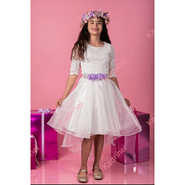 Vestido Asimétrico De Niña De Organza Ideal Para Fiestas Gala Bautizo Primera Comunión Matrimonio.Matrimonios.  Modelo N019 (NO INCLUYE CINTURON)