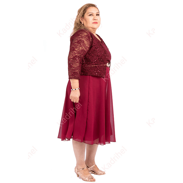 Vestido Corto Señorial Más Tapado De Encaje Con Brillos Mangas 3/4 Ideal Para Fiestas Gala Matrimonios. (NO INCLUYE CINTURON)