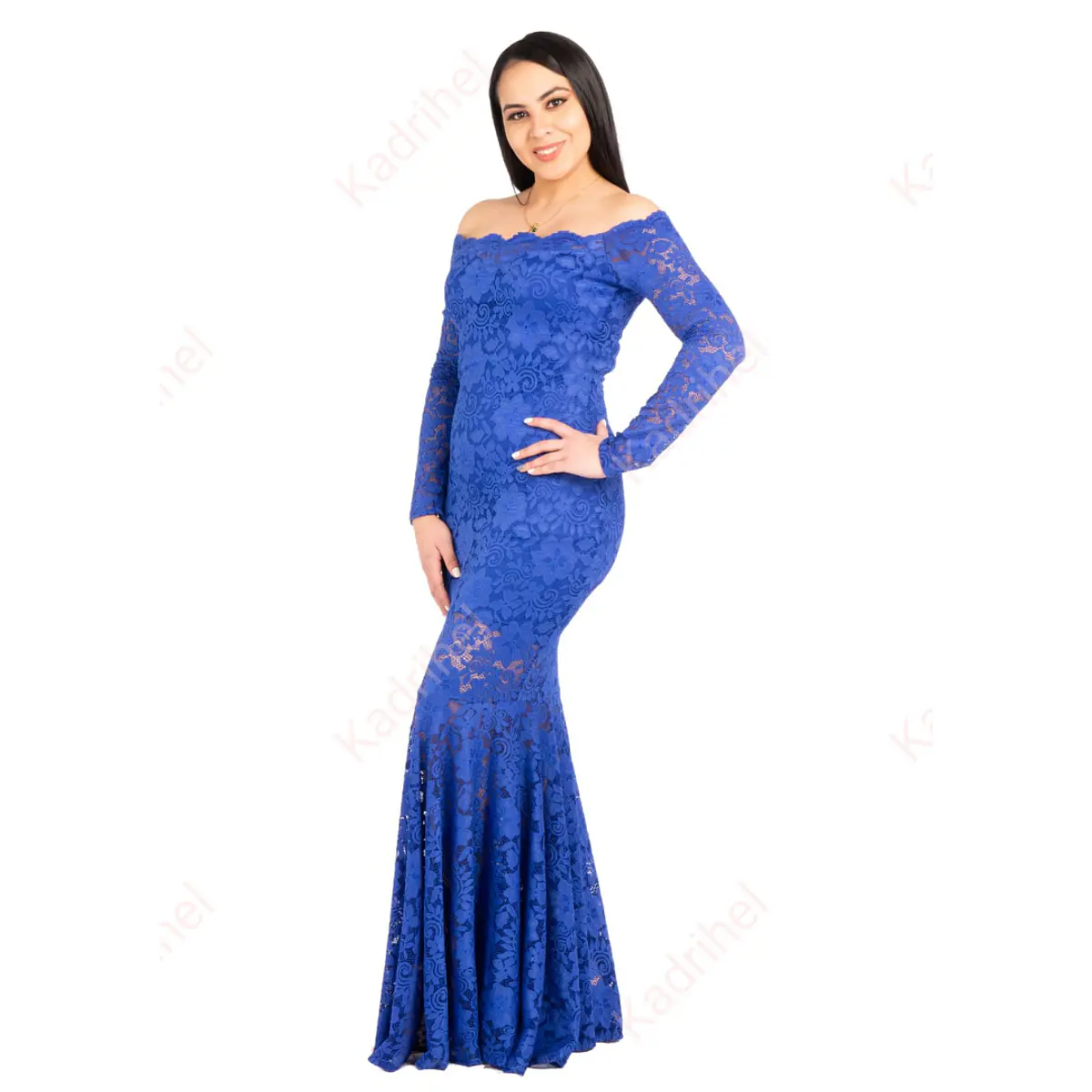 Vestido azul rey hojas verdes
