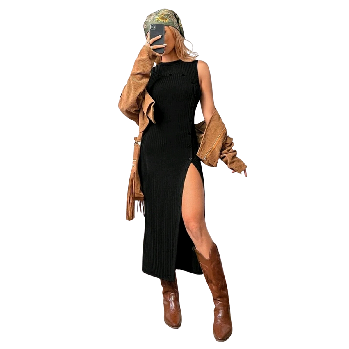 Vestido Ajustado Largo Con Abertura En Pierna Sin Mangas Primavera Verano  Tallas Plus Kadrihel V060